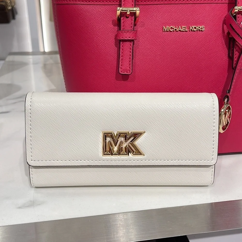Michael Kors Mimi Large Saffiano Leather Bi-Fold Continental Wallet Optic White